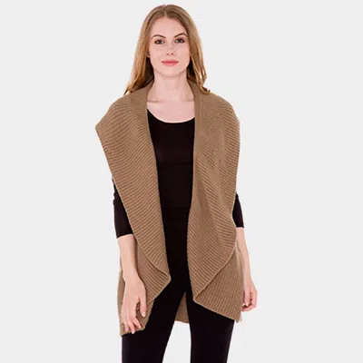 Truedames Solid Color Wide Ruffled Trim Knit Vest In Brown