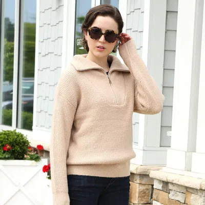 Truedames Solid Color Zipper Turtleneck Sweater Top In Neutral