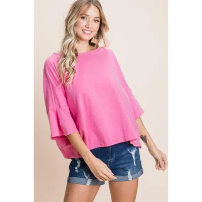 Truedames Solid Cotton Casual Top In Pink