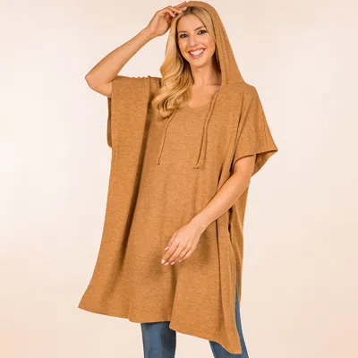 Truedames Solid Cozy Hooded Poncho In Brown