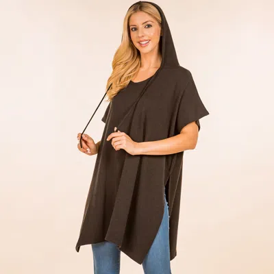 Truedames Solid Cozy Hooded Poncho In Brown