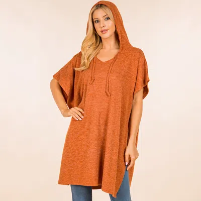 Truedames Solid Cozy Hooded Poncho In Orange