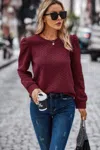Truedames Solid Crewneck Twist Texture Loose Fit Pullover In Red