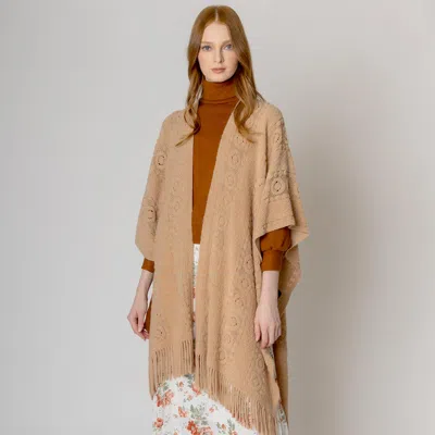 Truedames Solid Crochet Ruana Poncho In Gold