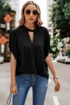 Truedames Solid Cut Out Drop Shoulder Loose Shirt In Black