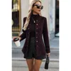 Truedames Solid Decorative Button Stand Collar Jacket In Brown