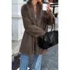 Truedames Solid Fluffy Faux Fur Shaggy Long Body Outwear In Brown