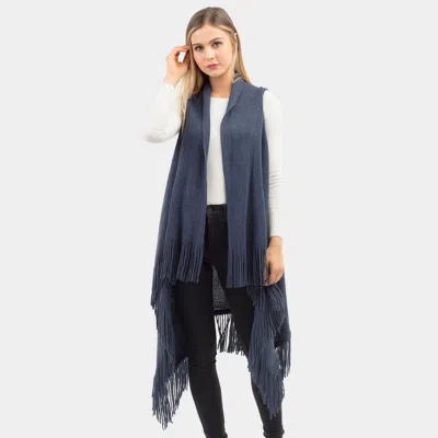 Truedames Solid Fringe Knit Vest In Blue