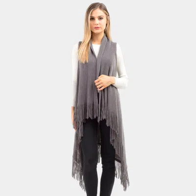 Truedames Solid Fringe Knit Vest In Grey