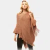 Truedames Solid Fringe Poncho In Brown