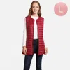 Truedames Solid Light Long Puffer Front Pockets Button Vest In Red