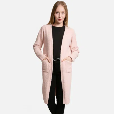 Truedames Solid Front Pockets Long Cardigan In Pink