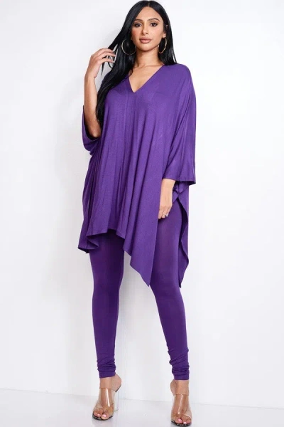Truedames Solid Heavy Rayon Spandex Cape Top And And Leggings 2 Piece Set In Sand