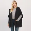 Truedames Solid Hooded Poncho Wrap With Pockets In Black