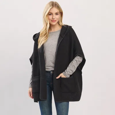 Truedames Solid Hooded Poncho Wrap With Pockets In Black