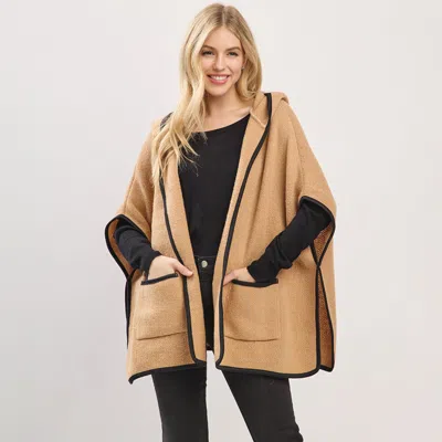 Truedames Solid Hooded Poncho Wrap With Pockets In Gray