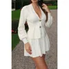 Truedames Solid Knit Button Up V Neck Knit Cardigan In White