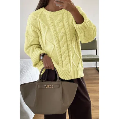 Truedames Solid Knit Crewneck Long Sleeve Loose Sweater In Yellow