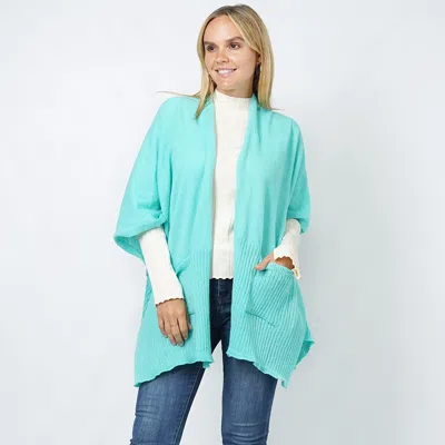 Truedames Solid Knit Front Pockets Vest Poncho In Green