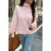 Truedames Solid Knit High Neck Drop Shoulder Sweater In Pink