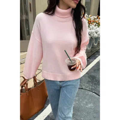 Truedames Solid Knit High Neck Drop Shoulder Sweater In Pink