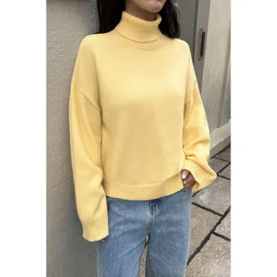 Truedames Solid Knit High Neck Drop Shoulder Sweater In Yellow