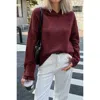 Truedames Solid Knit Long Sleeve Loose Hooded Sweater In Burgundy