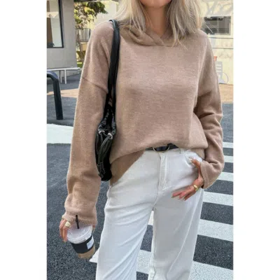 Truedames Solid Knit Long Sleeve Loose Hooded Sweater In Green