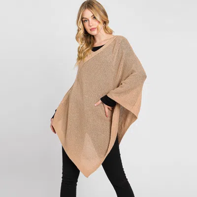 Truedames Solid Knit Loose Fit Poncho In Brown