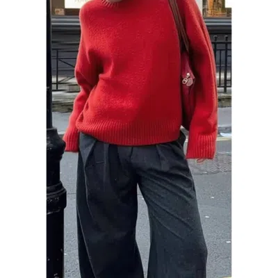 Truedames Solid Knit O Neck Long Sleeves Pullover Sweater In Red