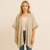 Truedames Solid Knit Open Front Ruffled Sleeves Kimono Poncho In Nude