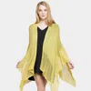 Truedames Solid Knitted Mesh Trimmed Ruana Poncho In Yellow