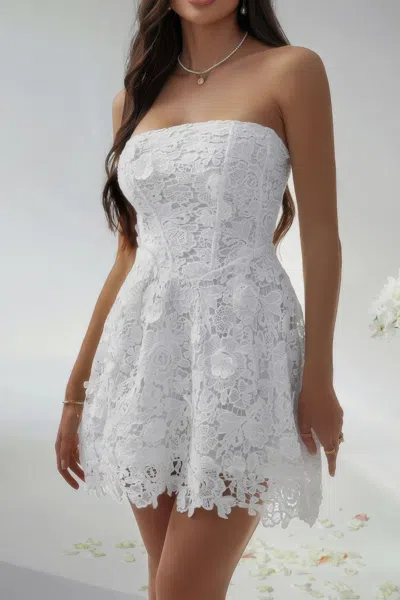Truedames Solid Lace Up Lace Mini Fit Tube Dress In White