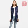 Truedames Solid Light Long Puffer Front Pockets Button Vest In Blue