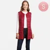 Truedames Solid Light Long Puffer Front Pockets Button Vest In Red