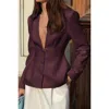 Truedames Solid Long Sleeve V Neck Button Fit Blazer In Burgundy