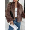 Truedames Solid Long Sleeves Elegant Faux Fur Jacket In Black