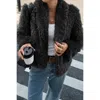 Truedames Solid Long Sleeves Elegant Faux Fur Jacket In Black