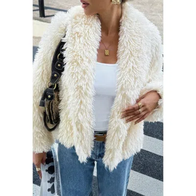 Truedames Solid Long Sleeves Elegant Faux Fur Jacket In Blue