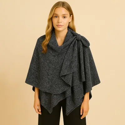 Truedames Solid Lurex Ruana Poncho In Black