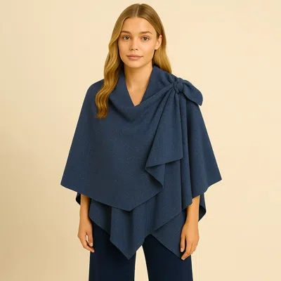 Truedames Solid Lurex Ruana Poncho In Blue