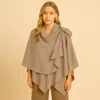 Truedames Solid Lurex Ruana Poncho In Brown