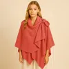 Truedames Solid Lurex Ruana Poncho In Red