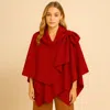 Truedames Solid Lurex Ruana Poncho In Red