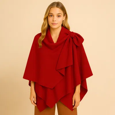 Truedames Solid Lurex Ruana Poncho In Red