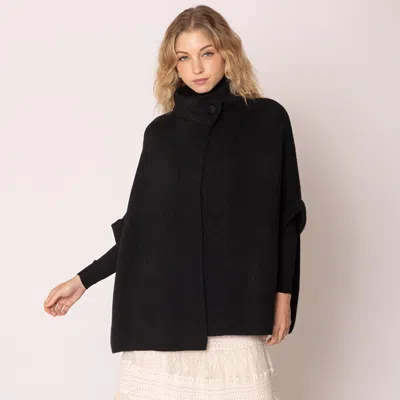 Truedames Solid Neck Button Cardigan In Black