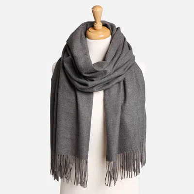 Truedames Solid Oblong Scarf With Tassels In Gray