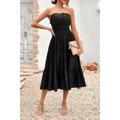 Truedames Solid Off Shoulder Elasit Waist Ruffle Dress In Black