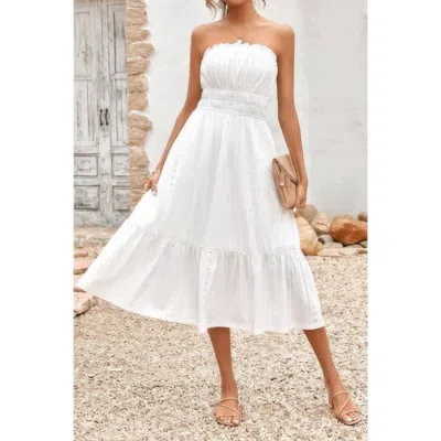 Truedames Solid Off Shoulder Elasit Waist Ruffle Dress In White