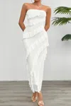Truedames Solid Off Shoulder Ruffle Sleeveless Maxi Dress In Red